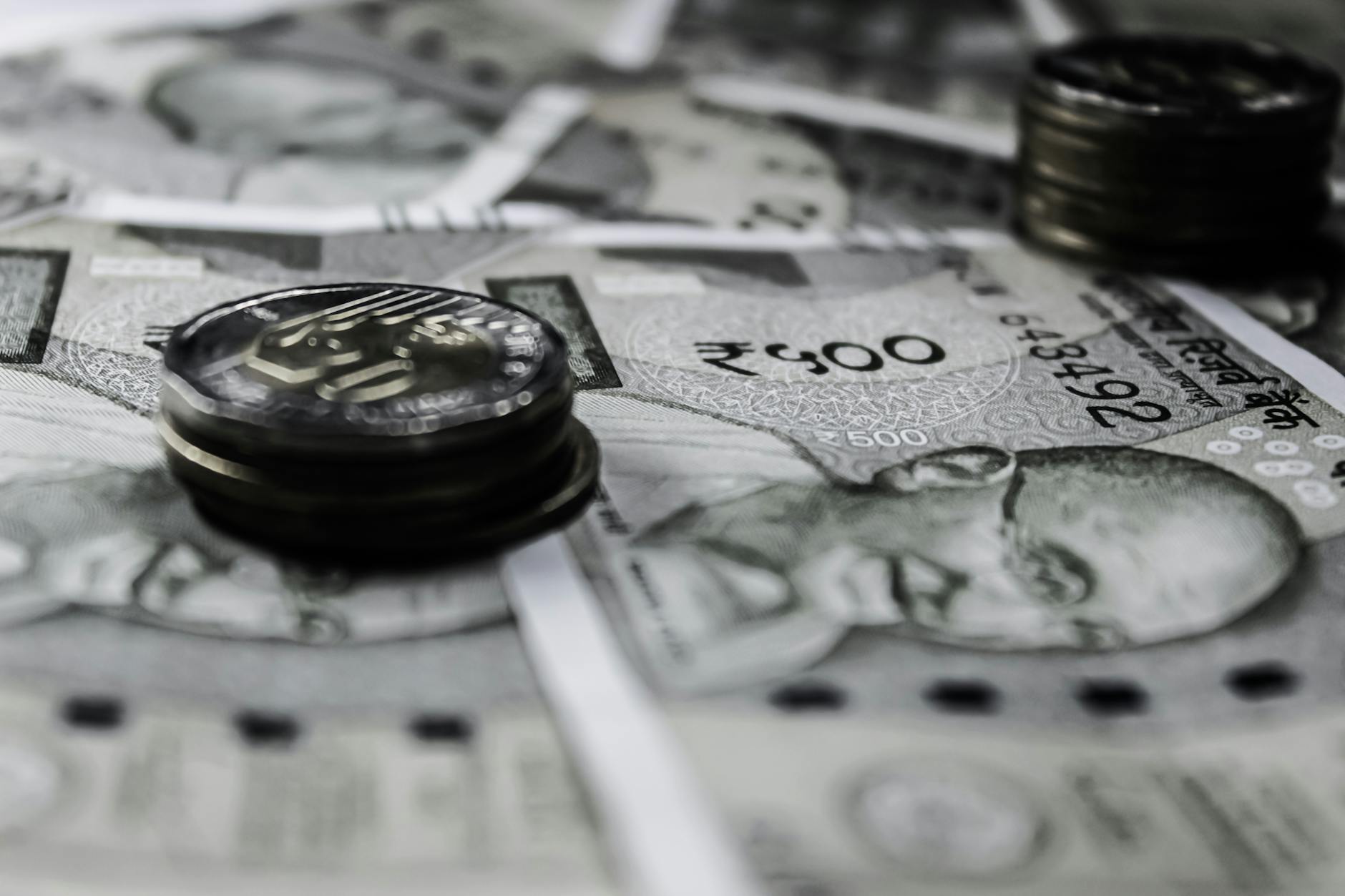 Indian currency notes and coins close-up
