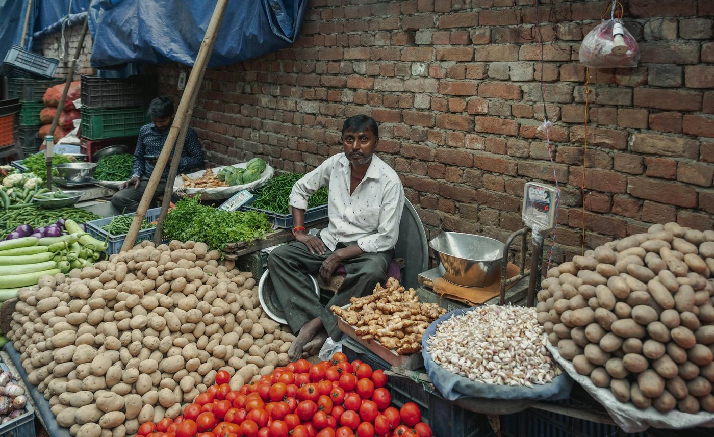 Captured in a vibrant street market in Delhi, this